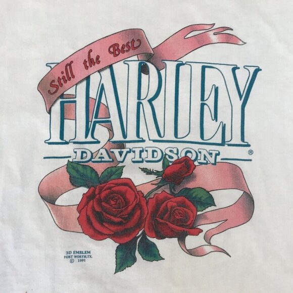 Vtg 1991 3D Emblem Harley Davidson T-Shirt XL Rose Still The Best Valentines 90s - Picture 2 of 10